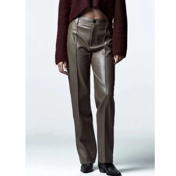 ZARA Faux Leather Trouser Pants Large - Picture 1 of 11